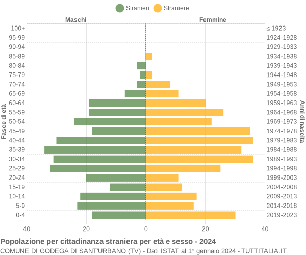 Grafico cittadini stranieri - Godega di Sant'Urbano 2024