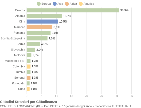 Grafico cittadinanza stranieri - Longarone 2009