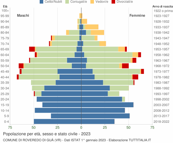 Grafico Popolazione per età, sesso e stato civile Comune di Roveredo di Guà (VR)