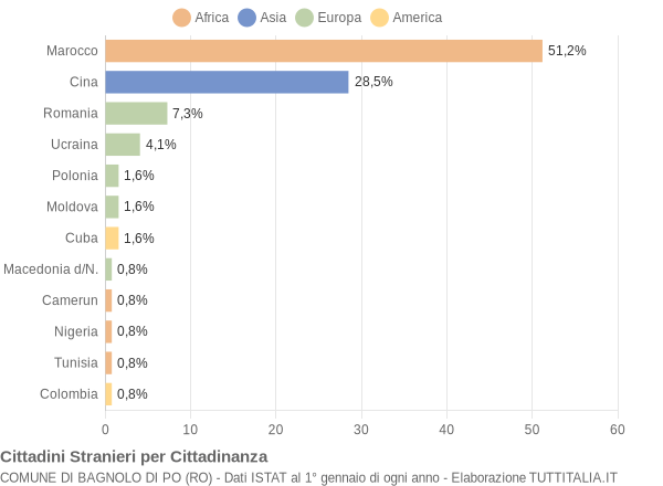 Grafico cittadinanza stranieri - Bagnolo di Po 2019