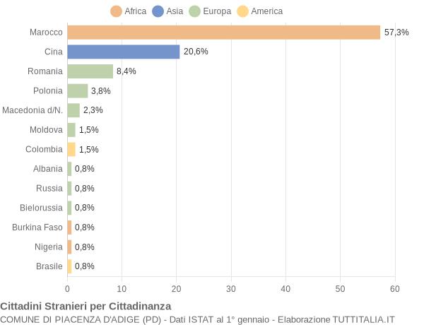 Grafico cittadinanza stranieri - Piacenza d'Adige 2017