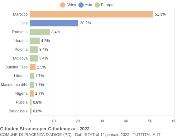 Grafico cittadinanza stranieri - Piacenza d'Adige 2022