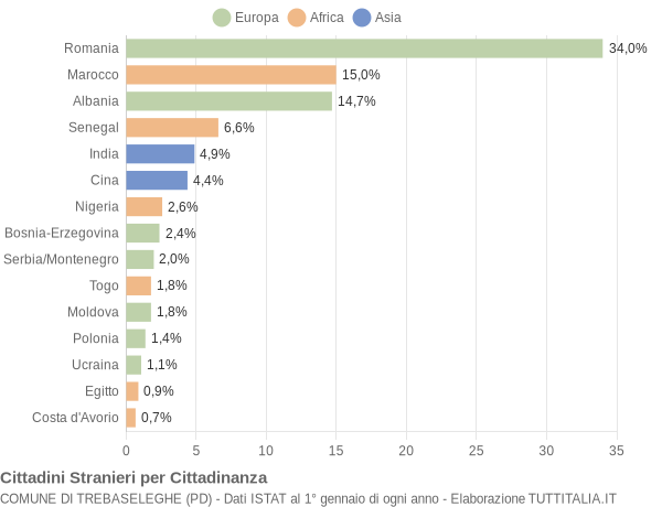Grafico cittadinanza stranieri - Trebaseleghe 2008