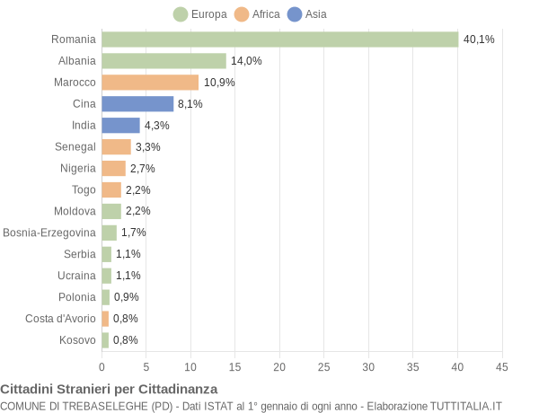 Grafico cittadinanza stranieri - Trebaseleghe 2014