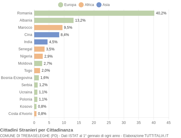 Grafico cittadinanza stranieri - Trebaseleghe 2015