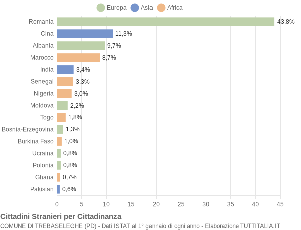 Grafico cittadinanza stranieri - Trebaseleghe 2019