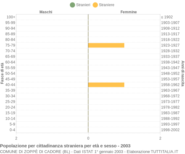 Grafico cittadini stranieri - Zoppè di Cadore 2003