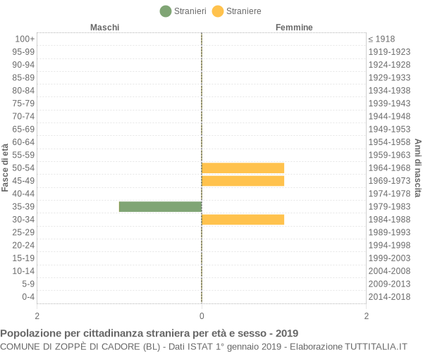 Grafico cittadini stranieri - Zoppè di Cadore 2019