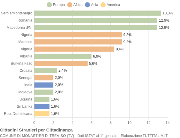 Grafico cittadinanza stranieri - Monastier di Treviso 2005