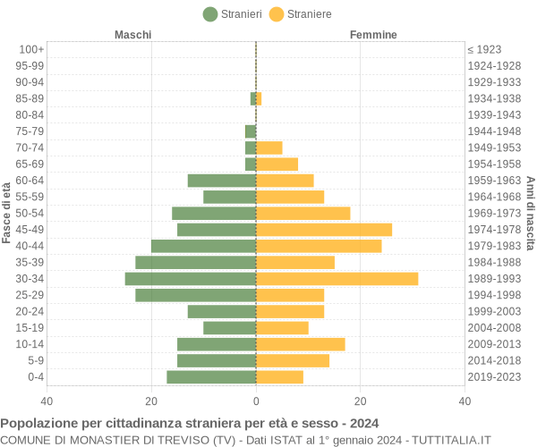 Grafico cittadini stranieri - Monastier di Treviso 2024