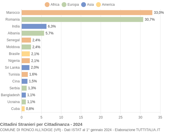 Grafico cittadinanza stranieri - Ronco all'Adige 2024