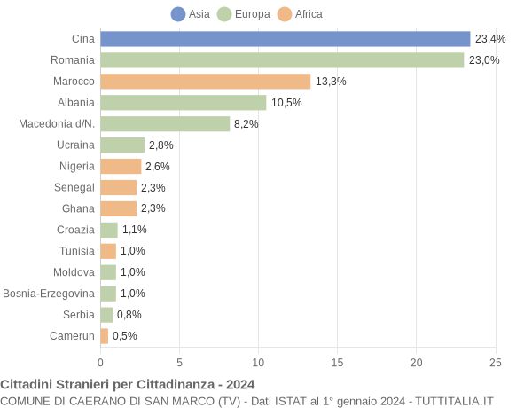 Grafico cittadinanza stranieri - Caerano di San Marco 2024