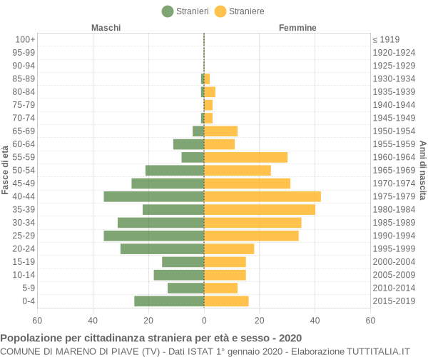 Grafico cittadini stranieri - Mareno di Piave 2020