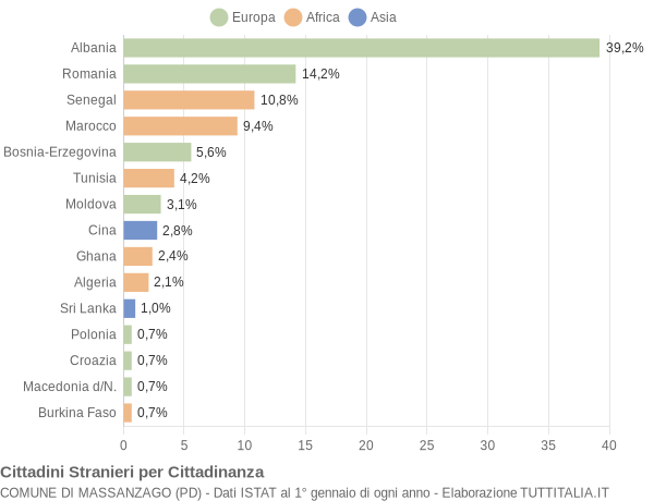 Grafico cittadinanza stranieri - Massanzago 2004