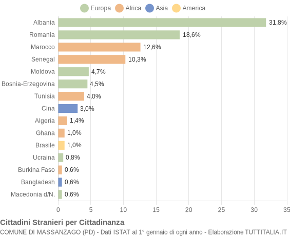 Grafico cittadinanza stranieri - Massanzago 2007