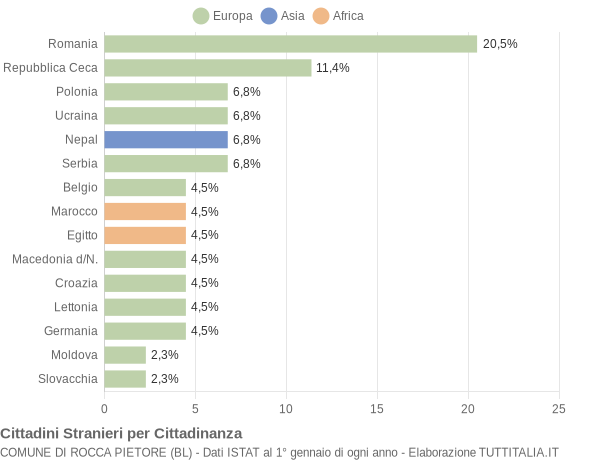 Grafico cittadinanza stranieri - Rocca Pietore 2019