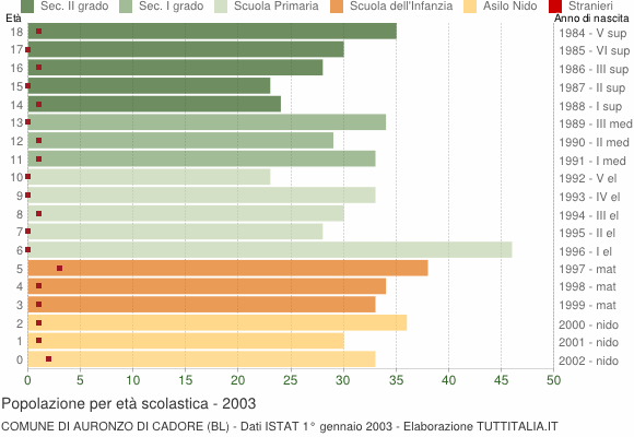 Grafico Popolazione in età scolastica - Auronzo di Cadore 2003