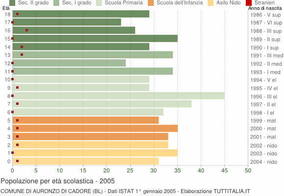 Grafico Popolazione in età scolastica - Auronzo di Cadore 2005