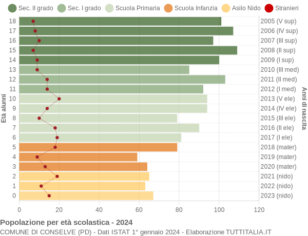 Grafico Popolazione in età scolastica - Conselve 2024