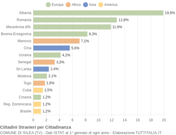 Grafico cittadinanza stranieri - Silea 2004