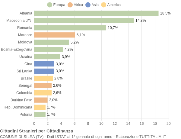 Grafico cittadinanza stranieri - Silea 2007