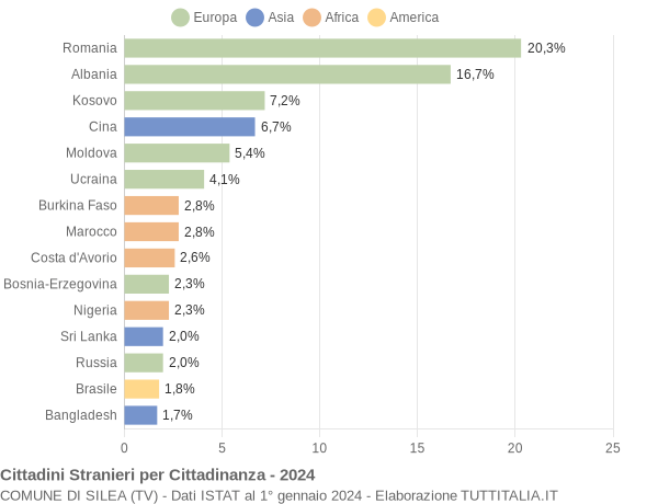 Grafico cittadinanza stranieri - Silea 2024