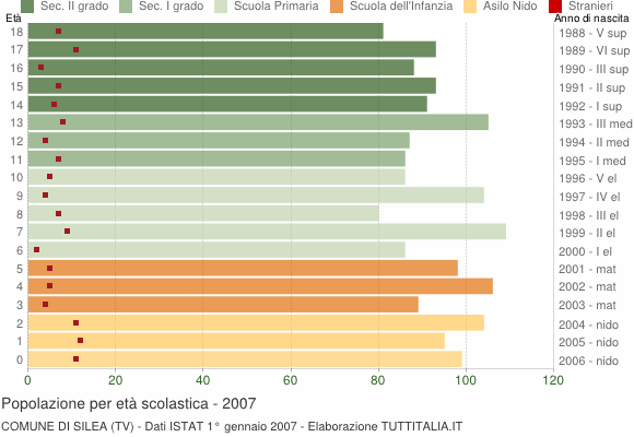 Grafico Popolazione in età scolastica - Silea 2007