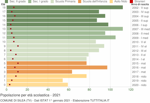 Grafico Popolazione in età scolastica - Silea 2021