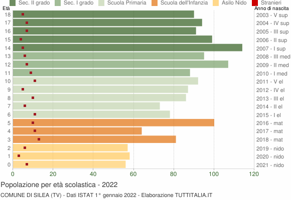 Grafico Popolazione in età scolastica - Silea 2022