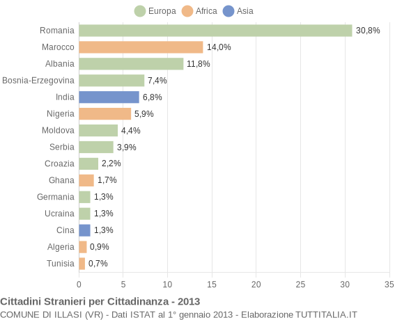 Grafico cittadinanza stranieri - Illasi 2013