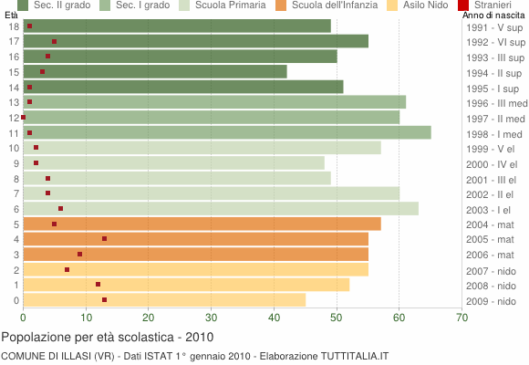 Grafico Popolazione in età scolastica - Illasi 2010