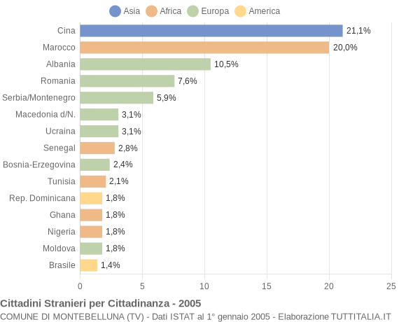 Grafico cittadinanza stranieri - Montebelluna 2005