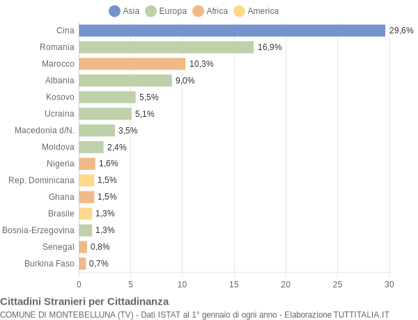 Grafico cittadinanza stranieri - Montebelluna 2019