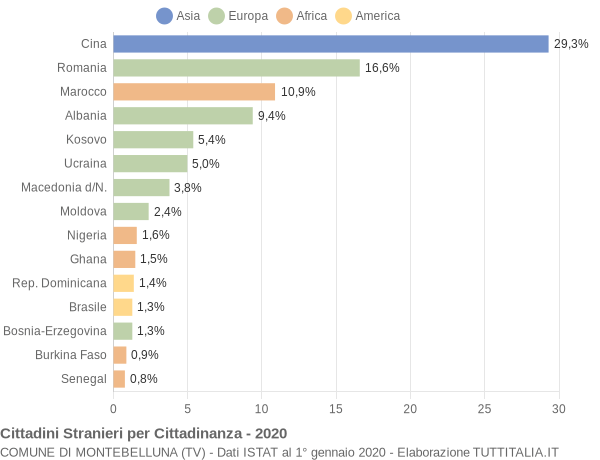 Grafico cittadinanza stranieri - Montebelluna 2020