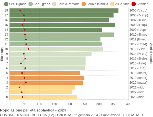 Grafico Popolazione in età scolastica - Montebelluna 2024