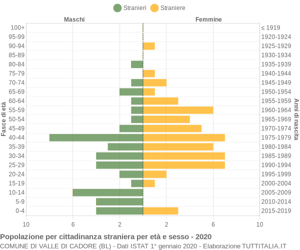 Grafico cittadini stranieri - Valle di Cadore 2020