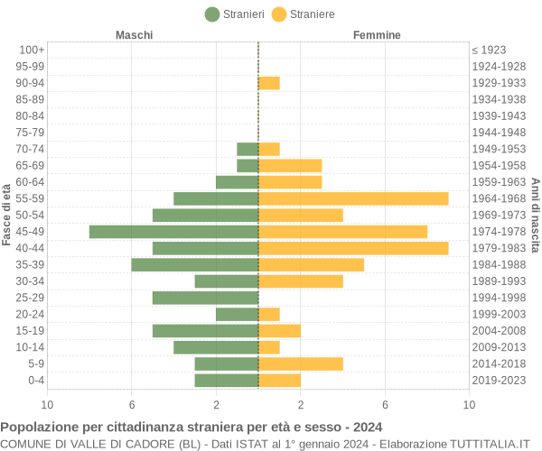 Grafico cittadini stranieri - Valle di Cadore 2024