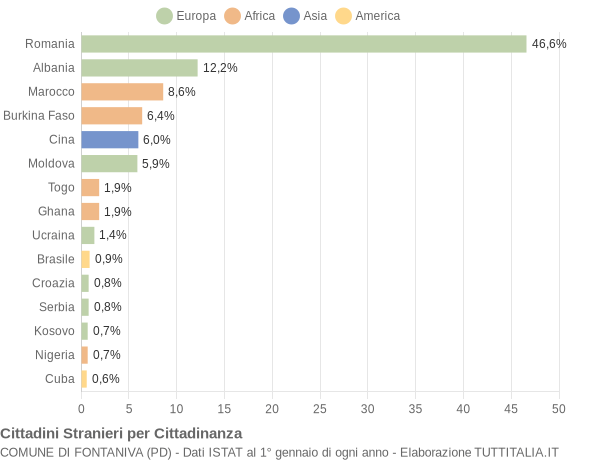 Grafico cittadinanza stranieri - Fontaniva 2020