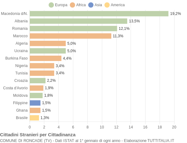 Grafico cittadinanza stranieri - Roncade 2009