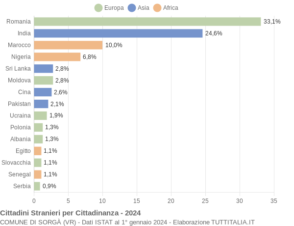 Grafico cittadinanza stranieri - Sorgà 2024