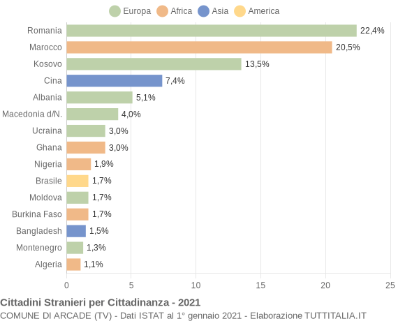 Grafico cittadinanza stranieri - Arcade 2021