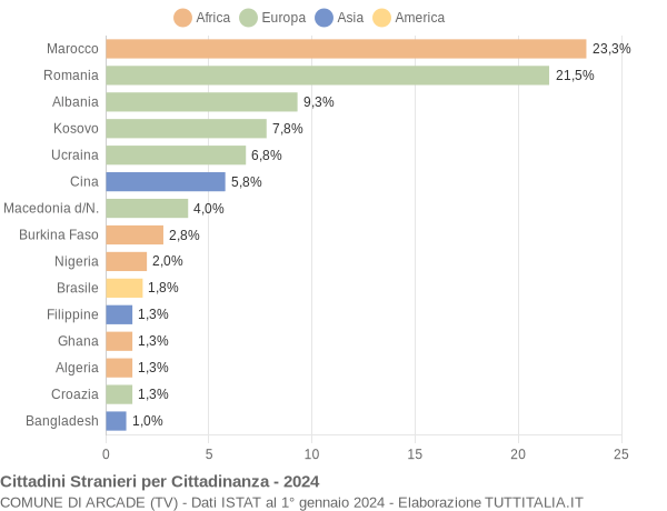 Grafico cittadinanza stranieri - Arcade 2024