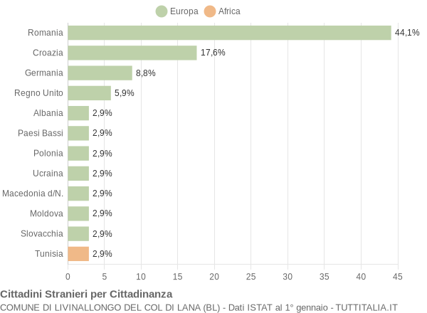 Grafico cittadinanza stranieri - Livinallongo del Col di Lana 2009