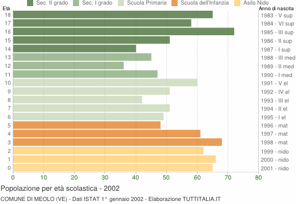 Grafico Popolazione in età scolastica - Meolo 2002