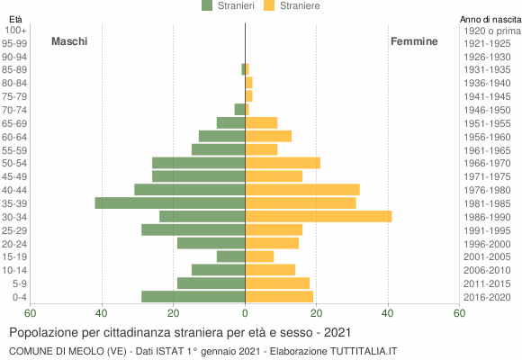 Grafico cittadini stranieri - Meolo 2021