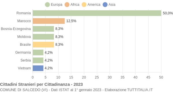 Grafico cittadinanza stranieri - Salcedo 2023