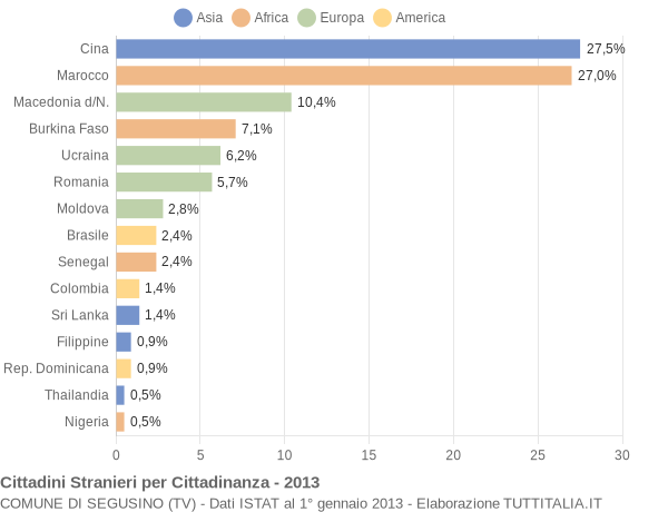 Grafico cittadinanza stranieri - Segusino 2013