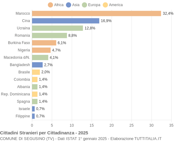 Grafico cittadinanza stranieri - Segusino 2025