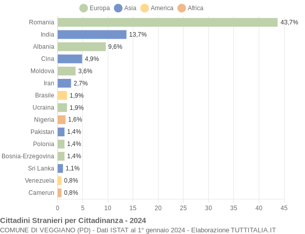 Grafico cittadinanza stranieri - Veggiano 2024