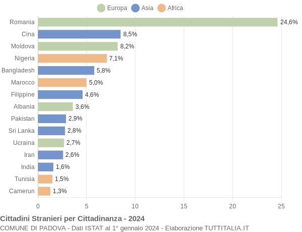 Grafico cittadinanza stranieri - Padova 2024